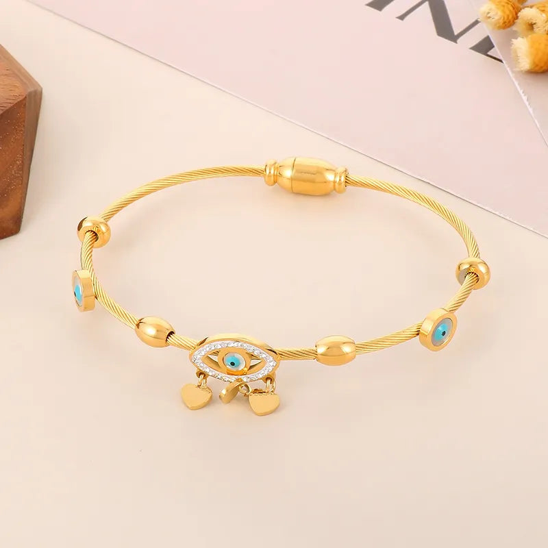 Eye Stainless Steel Titanium Steel Plating Inlay Zircon 18K Gold Plated Bangle