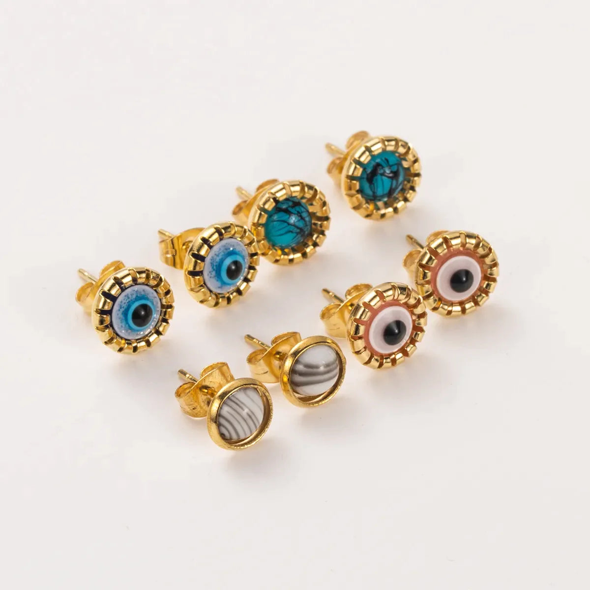 White Patterned Stainless Steel Ear Studs