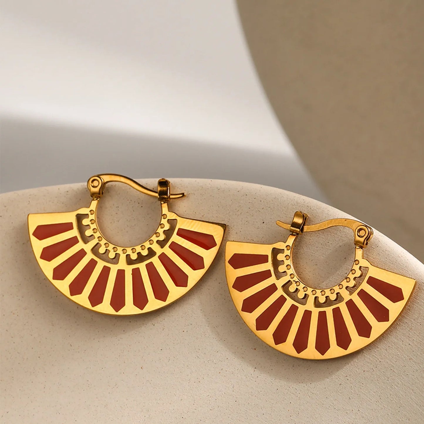 Geometric Sector Enamel Plating Stainless Steel Titanium Steel 18K Gold Plated Earrings