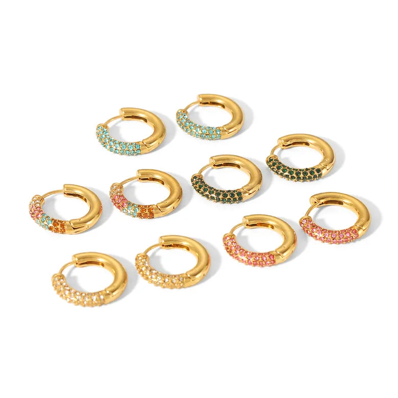 Clear Diamond Zircon Stainless Steel Zircon 18K Gold Plated Ear Studs