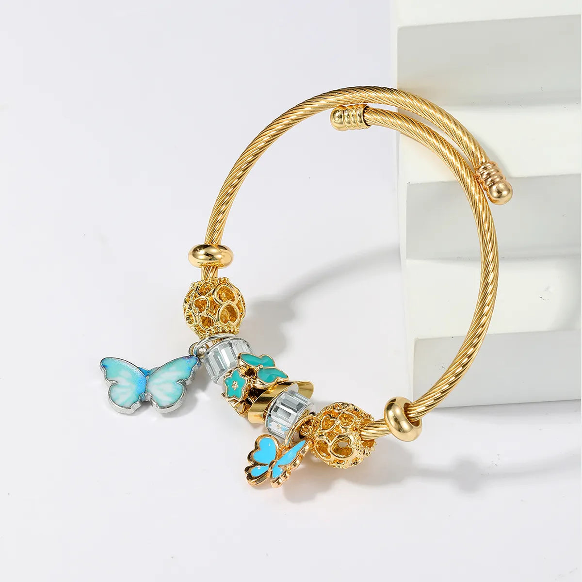 Butterfly Stainless Steel 18K Gold Plated Bangle