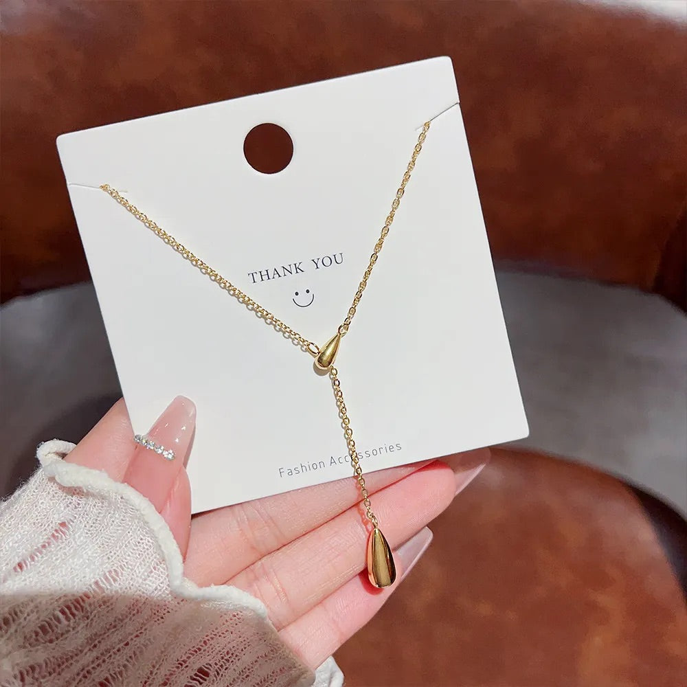 Water Droplets Titanium Steel Plating Chain Gold Plated Pendant Necklace