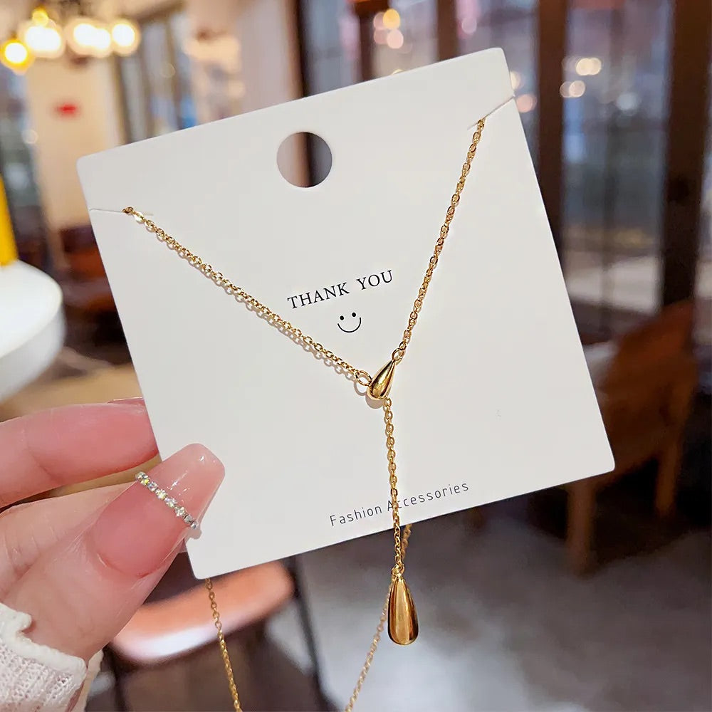 Water Droplets Titanium Steel Plating Chain Gold Plated Pendant Necklace