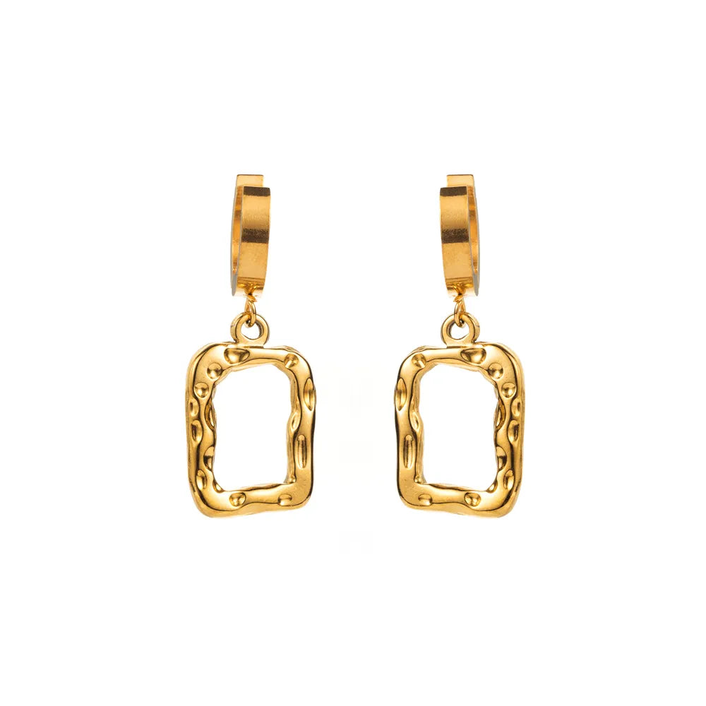 Rectangular Titanium Steel Pearl Gold Plated Drop Earrings