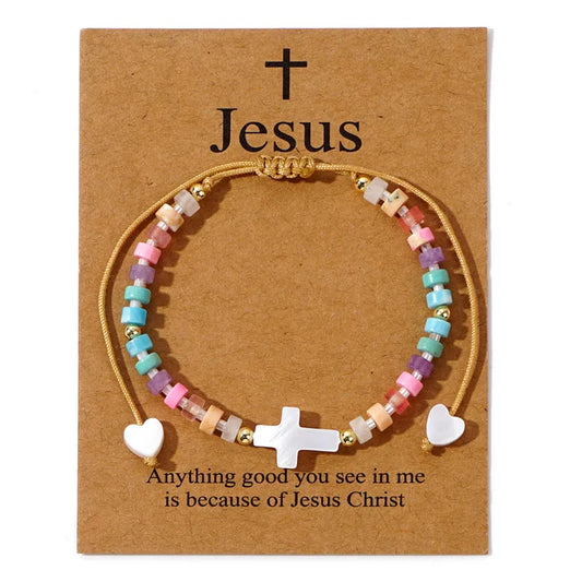 Sweet Candy Cross Seed Bead Copper Beaded Chain Stretch Adjustable String Bracelets