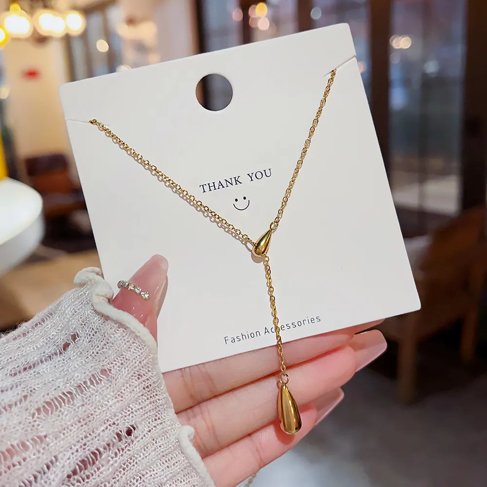 Water Droplets Titanium Steel Plating Chain Gold Plated Pendant Necklace