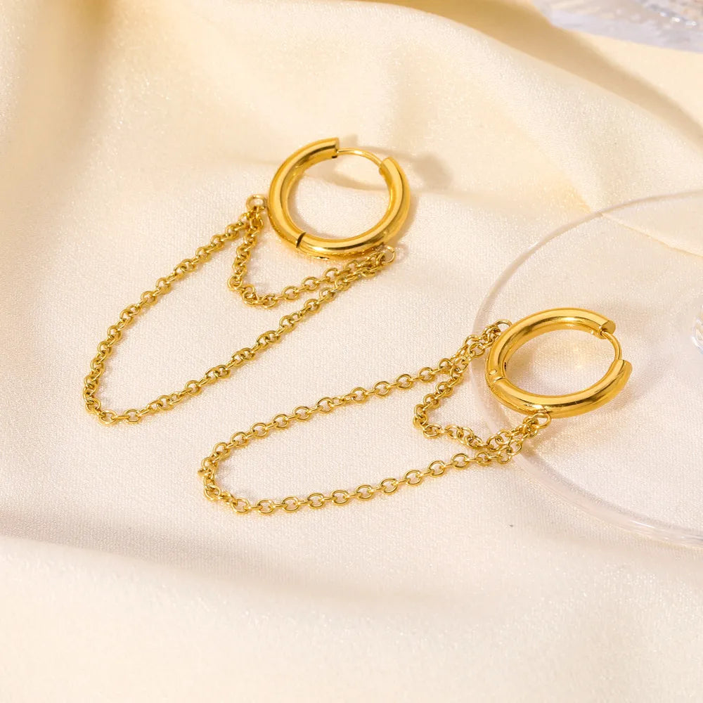 Round Tassel Stainless Steel 18K Gold Plated Drop Earrings
