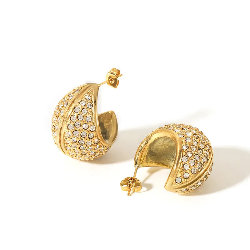 Nordic Style Inlay Stainless Steel Rhinestones 18K Gold Plated Hoop Earrings