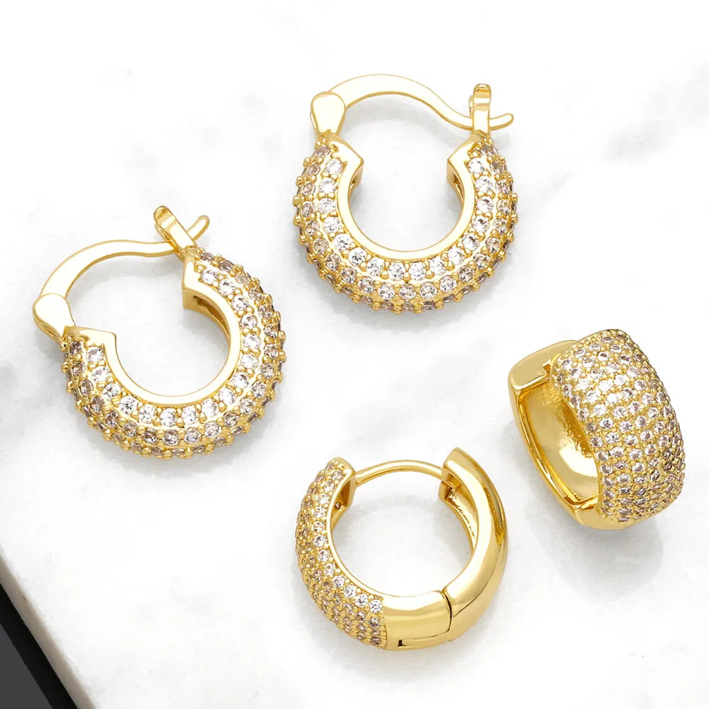 Round Hanging Copper Zircon 18K Gold Plated Earrings