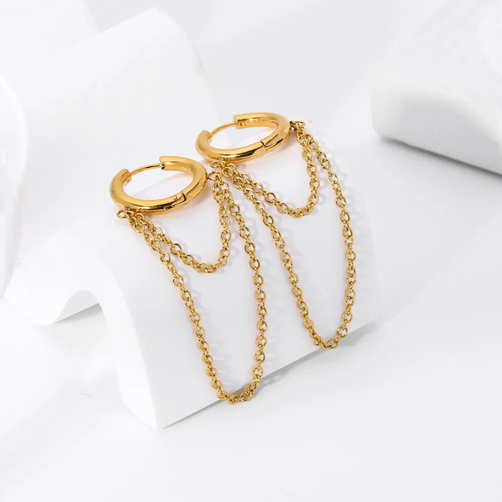Round Tassel Stainless Steel 18K Gold Plated Drop Earrings