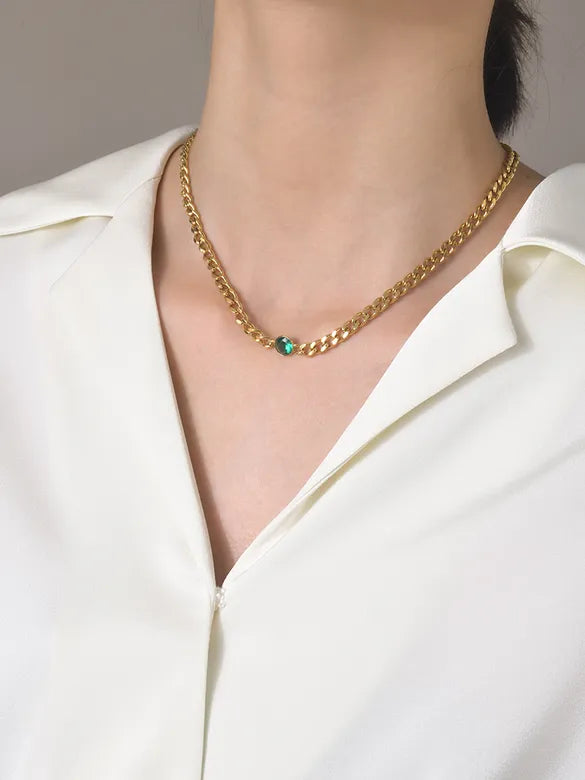 Streetwear Lock Stainless Steel Layered Plating Inlay 18K Gold Plated Zircon Pendant Necklace