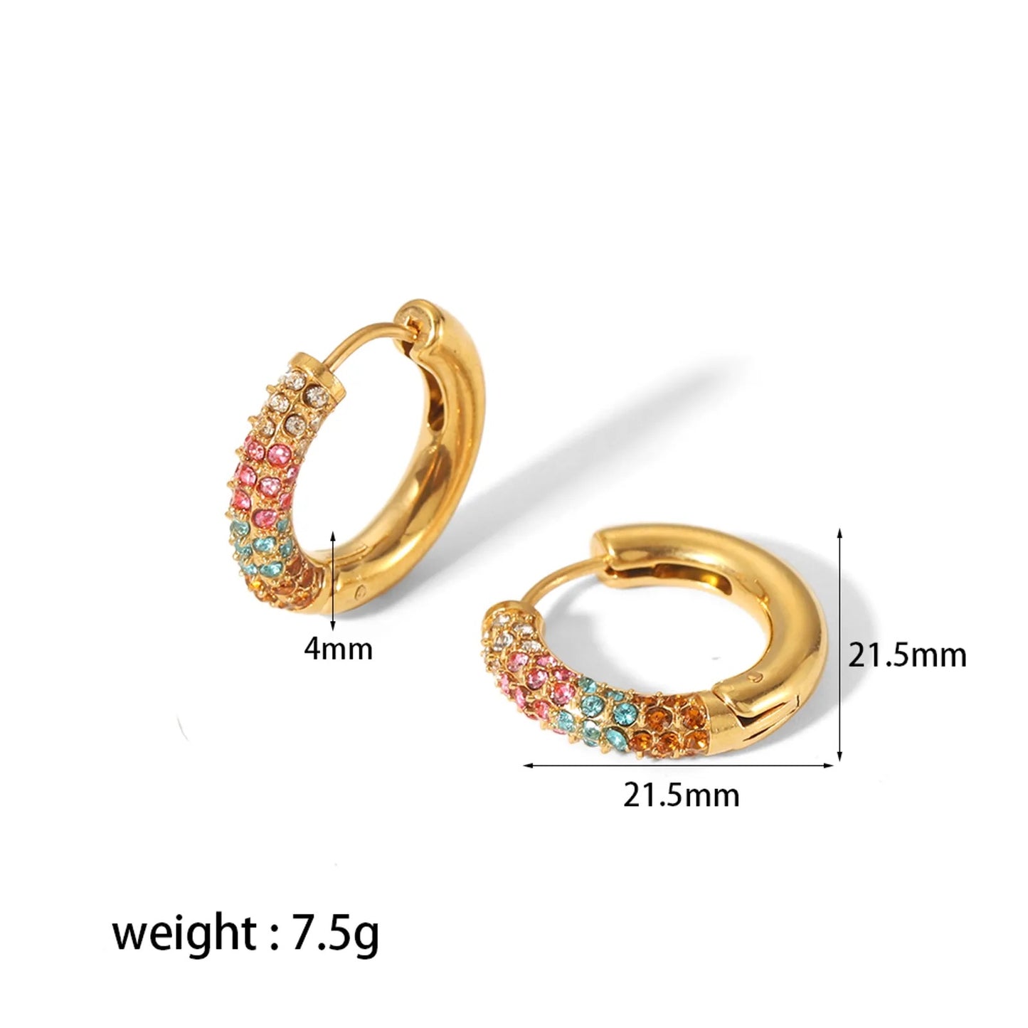 Colored Gems Zircon Stainless Steel Zircon 18K Gold Plated Ear Studs