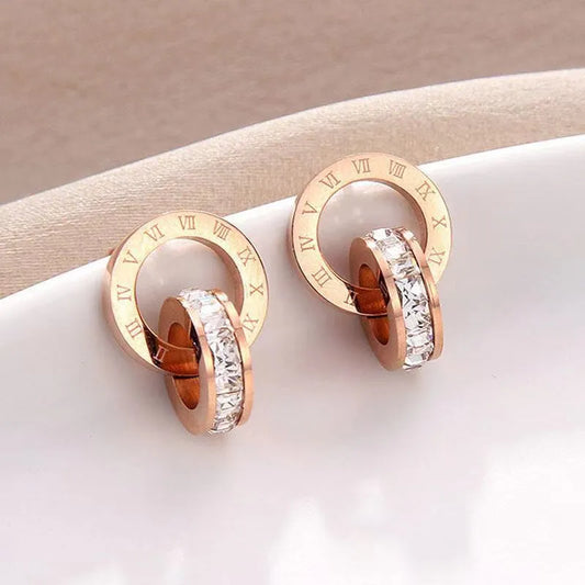Fashion letter stainless steel plating zircon earrings