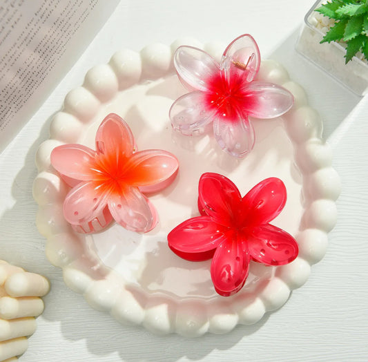 Plumeria Rose Red Three-Piece Hair Clips