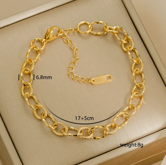 Figaro Chain 18K Gold Plated Cuban Link Bracelet