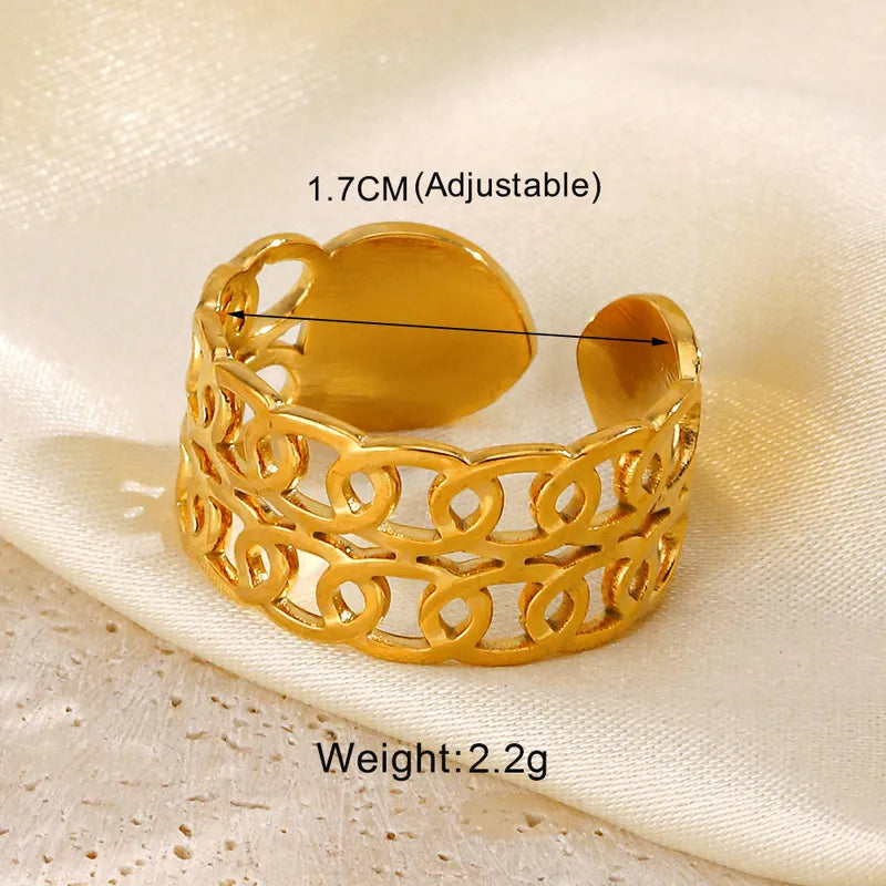 IG Style Round Lines Flower 304 Stainless Steel 18K Gold Plated Open Rings In Bulk