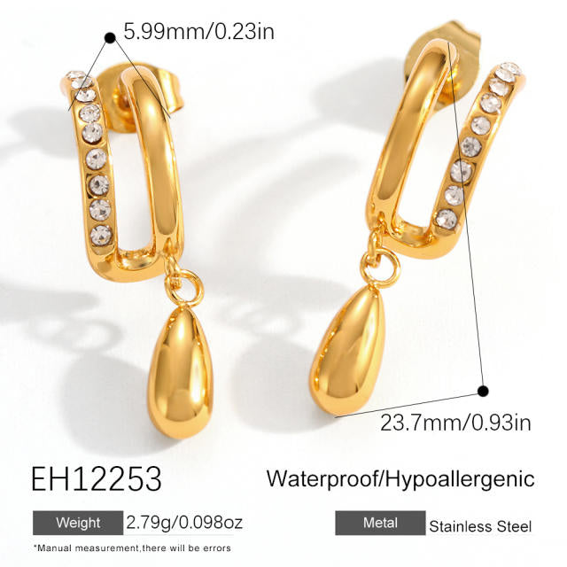 C Shaped Drop 18K Gold Plated 304 Stainless Steel Stud Earring