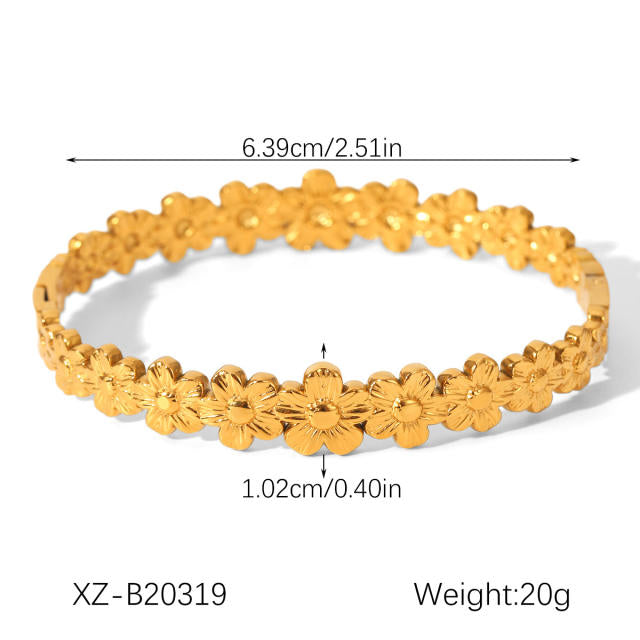 Flowers Around 18K Gold Plated 304 Stainless Steel Bracelet