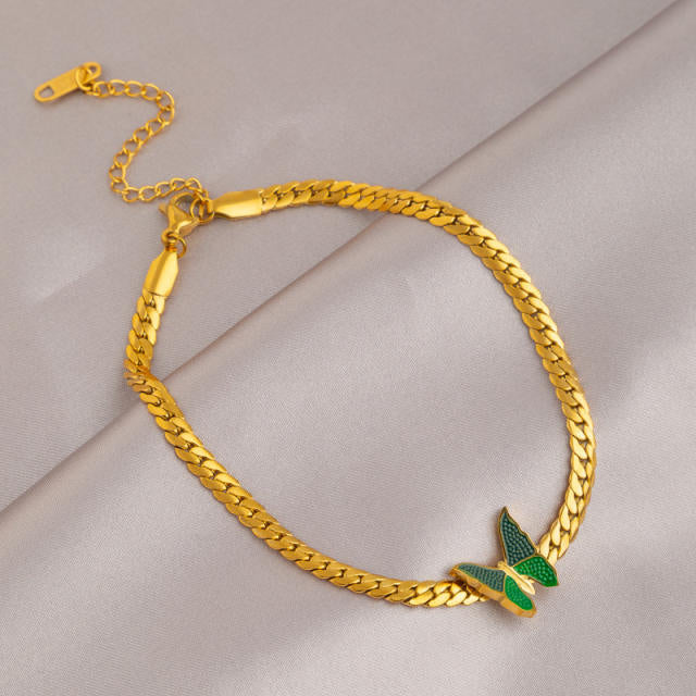 Green Butterfly 18K Gold Plated 304 Stainless Steel Anklet