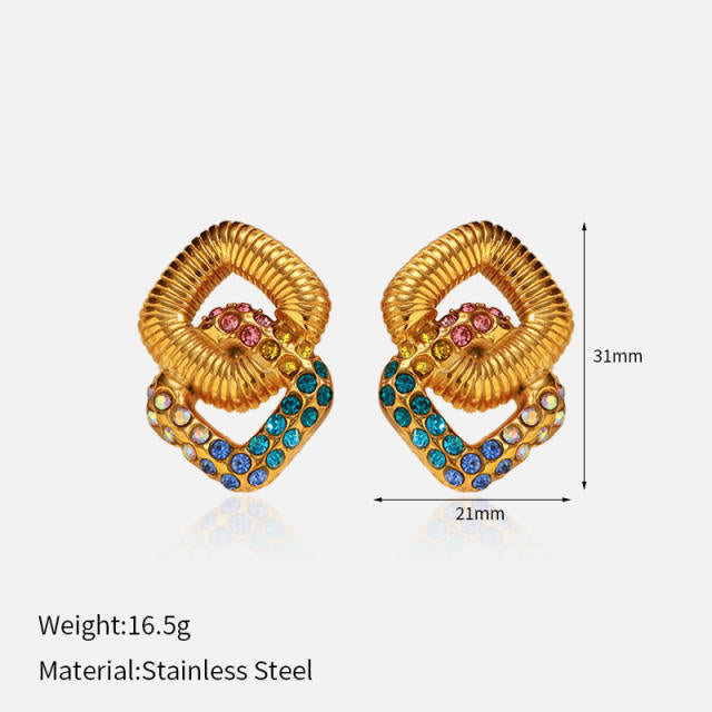 Rainbow CZirconia 18K Gold Plated 304 Stainless Steel Earring