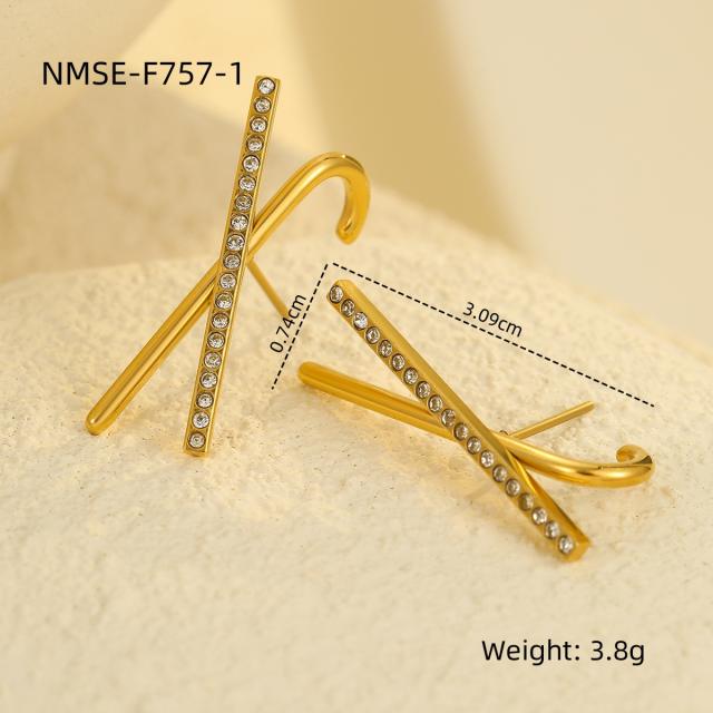 Crossed Embellished 18K Gold Plated 304 Stainless Steel Stud