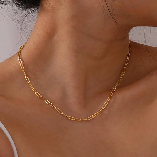 Paperclip 304 Stainless Steel 18K Gold Plated Plating Necklace