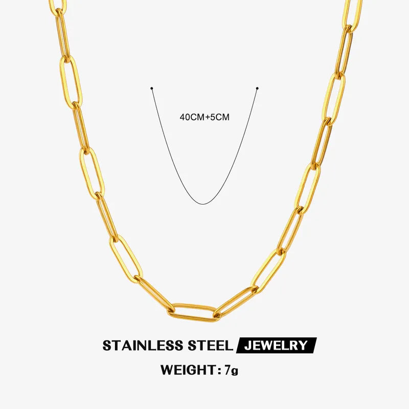Paperclip 304 Stainless Steel 18K Gold Plated Plating Necklace