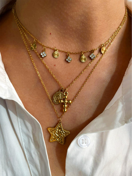 Cross and Scapula 316L Stainless Steel 18K Gold Plated Plating Pendant Necklace Cable Chain