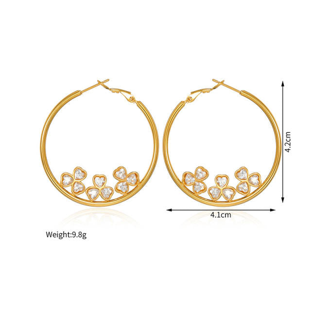 Diamond Hearts 18K Gold Plated Stainless Steel Earring