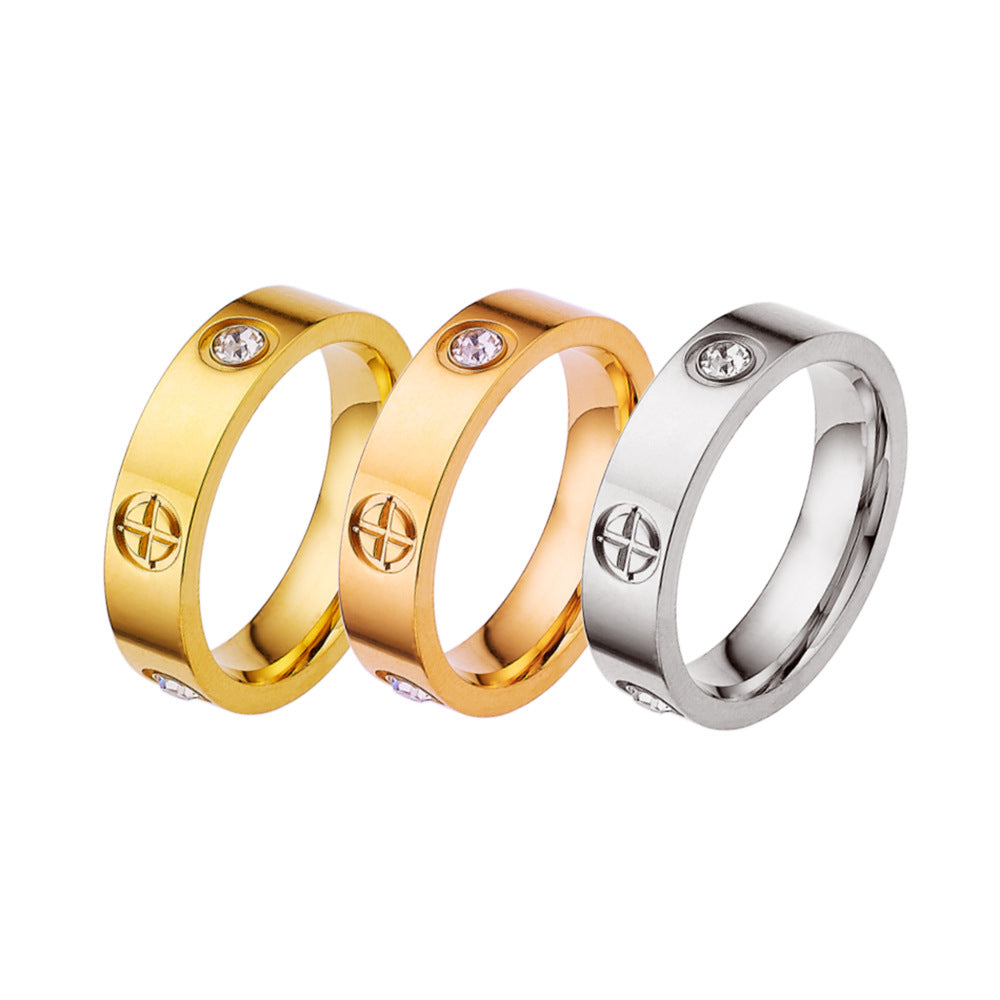 Cartier Style  Simple Style Geometric 304 Stainless Steel Zircon Plating Inlay Ring