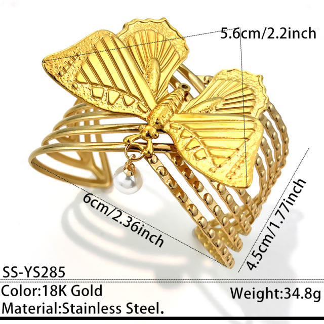 Butterfly Pearl 18K Gold Plated Stainless Steel Bracelet