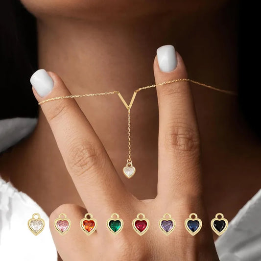 Burnt Orange V Shape Heart Shape 201 Stainless Steel 304 Stainless Steel Artificial Crystal Inlay Pendant Necklace Cable Chain