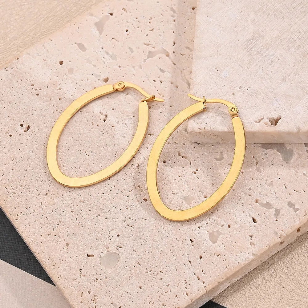 Style V Shape 1 Polishing Plating 304 Stainless Steel 18K Gold Plated Earrings