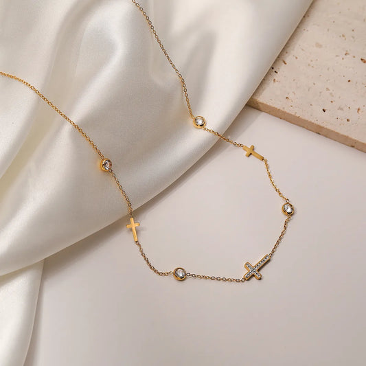 Cross Diamonds 304 Stainless Steel and 18K Gold Plated Necklace