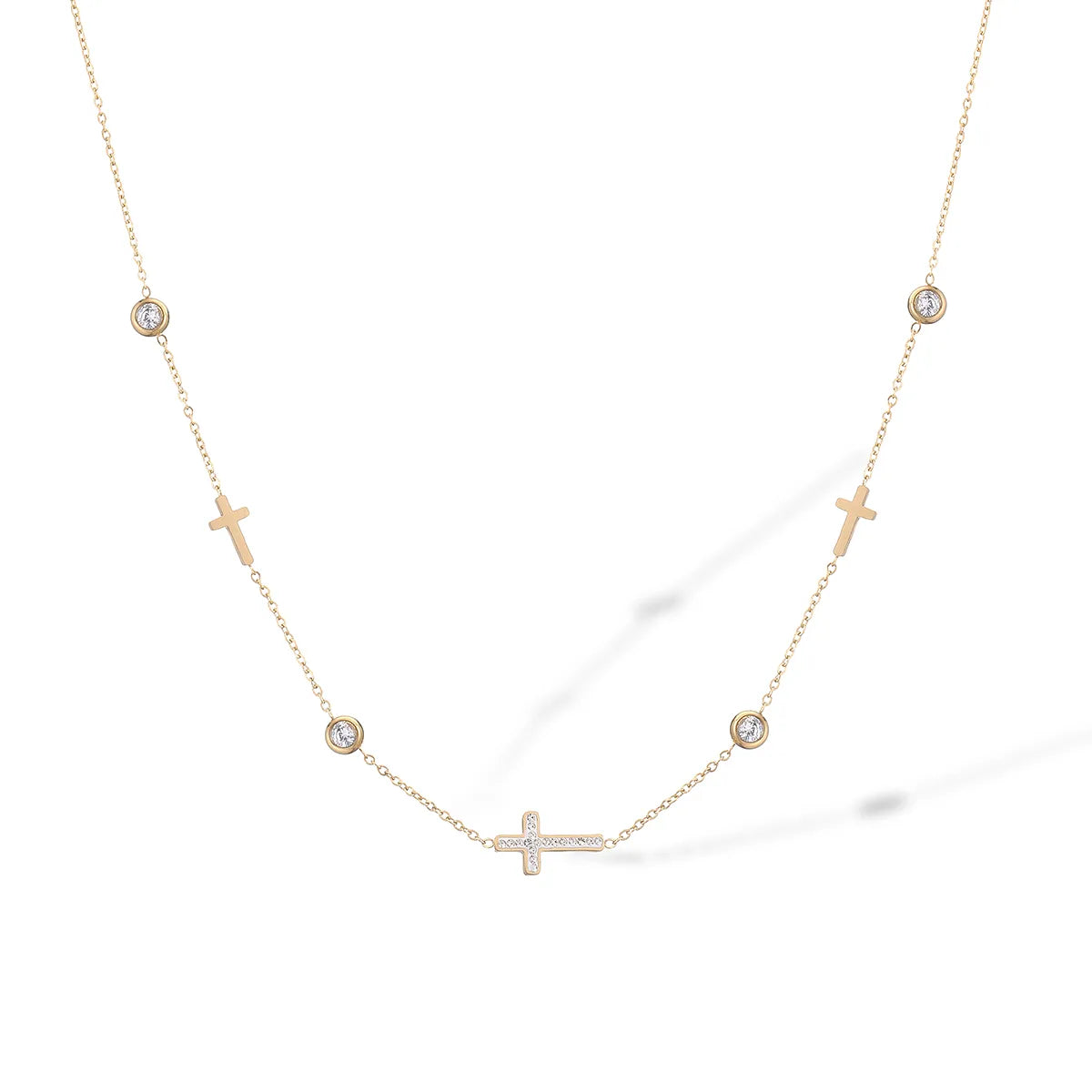 Cross Diamonds 304 Stainless Steel and 18K Gold Plated Necklace