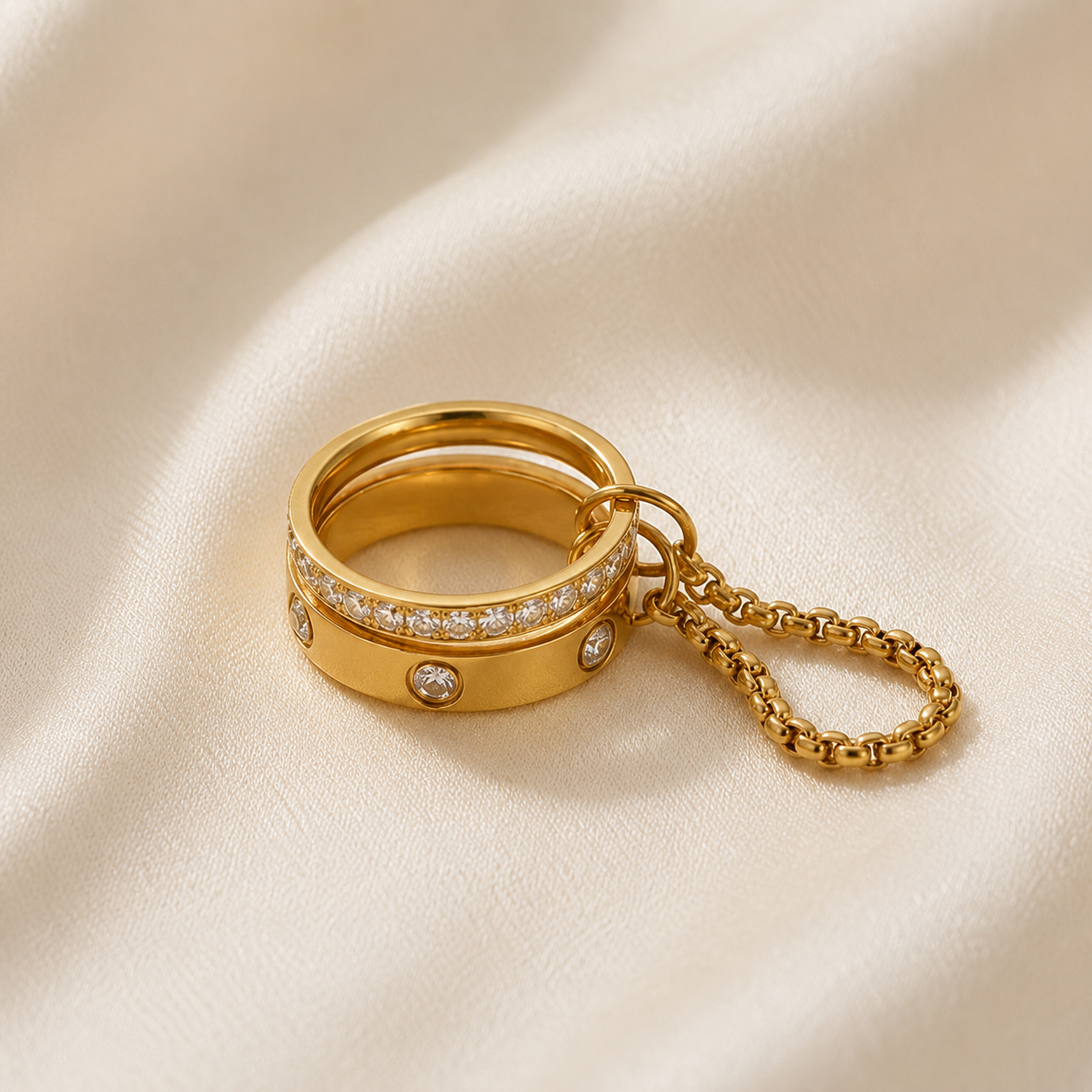Pretty Cartier Style 18KGold Plated 304Stainless Steel Chain Ring