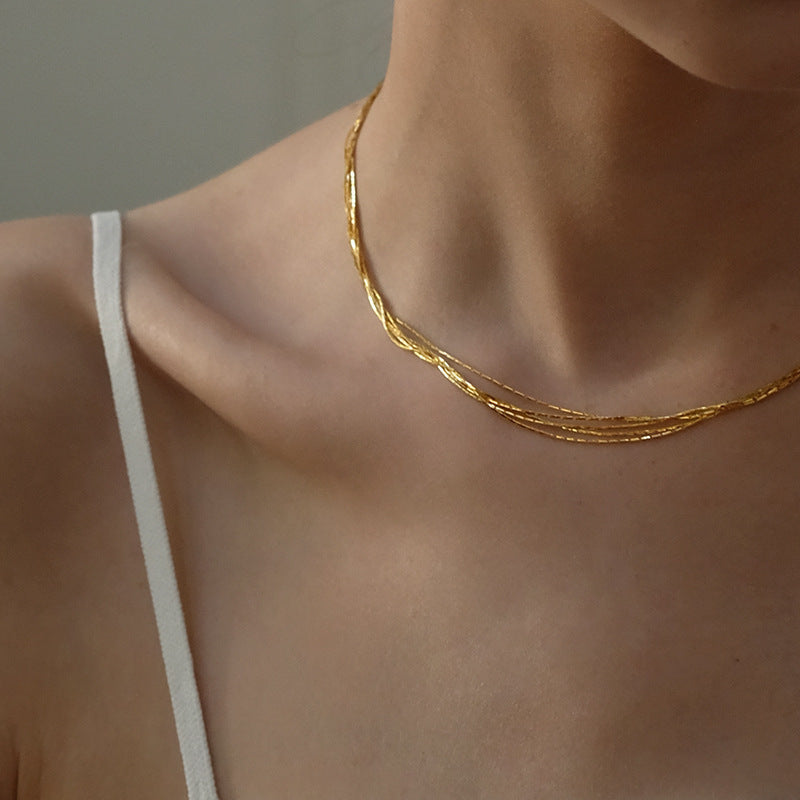 Golden Thread Titanium Steel 18K Gold Plated Plating Necklace