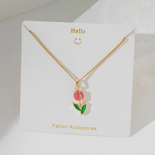 Gold Tulips 304 Stainless Steel Basic Waterproof 304 Stainless Steel Necklace