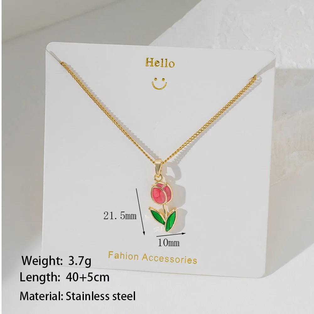 Gold Tulips 304 Stainless Steel Basic Waterproof 304 Stainless Steel Necklace