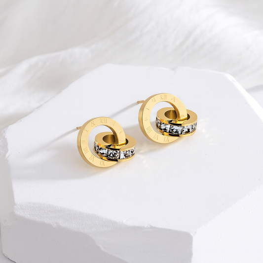 Roman Numerals PVD Coated 18K Gold Plated Stainless Steel  Non Tarnish Earring
