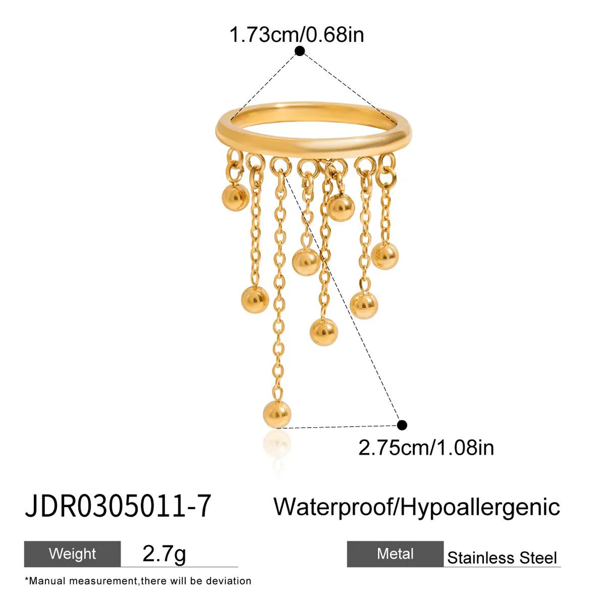 Work Butterfly 18K Gold Plated 304 Stainless Steel Zircon Tassel Ring