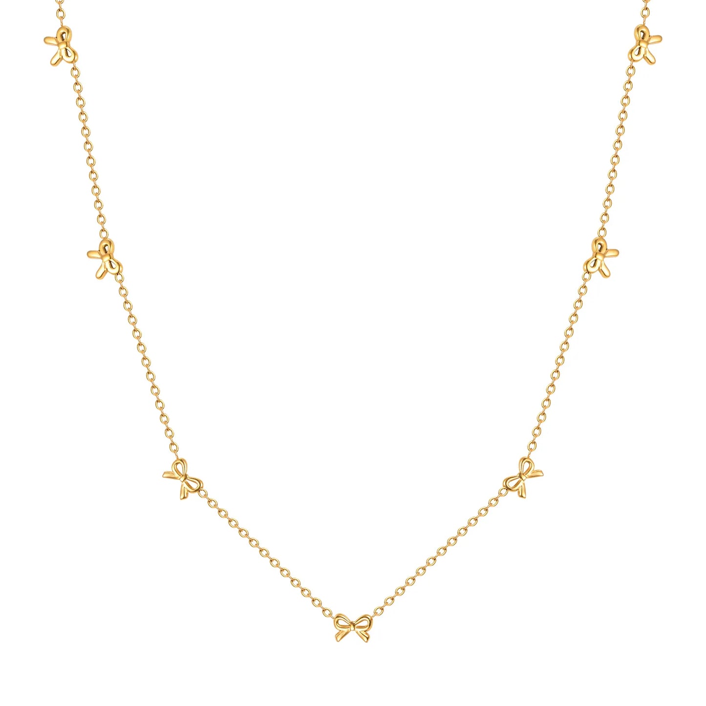 18K Gold Bow Knot 201 Stainless Steel Sweet Waterproof Non Tarnish 201 Stainless Steel Necklace
