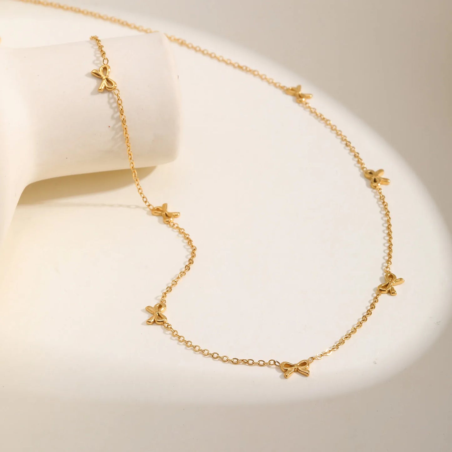 18K Gold Bow Knot 201 Stainless Steel Sweet Waterproof Non Tarnish 201 Stainless Steel Necklace