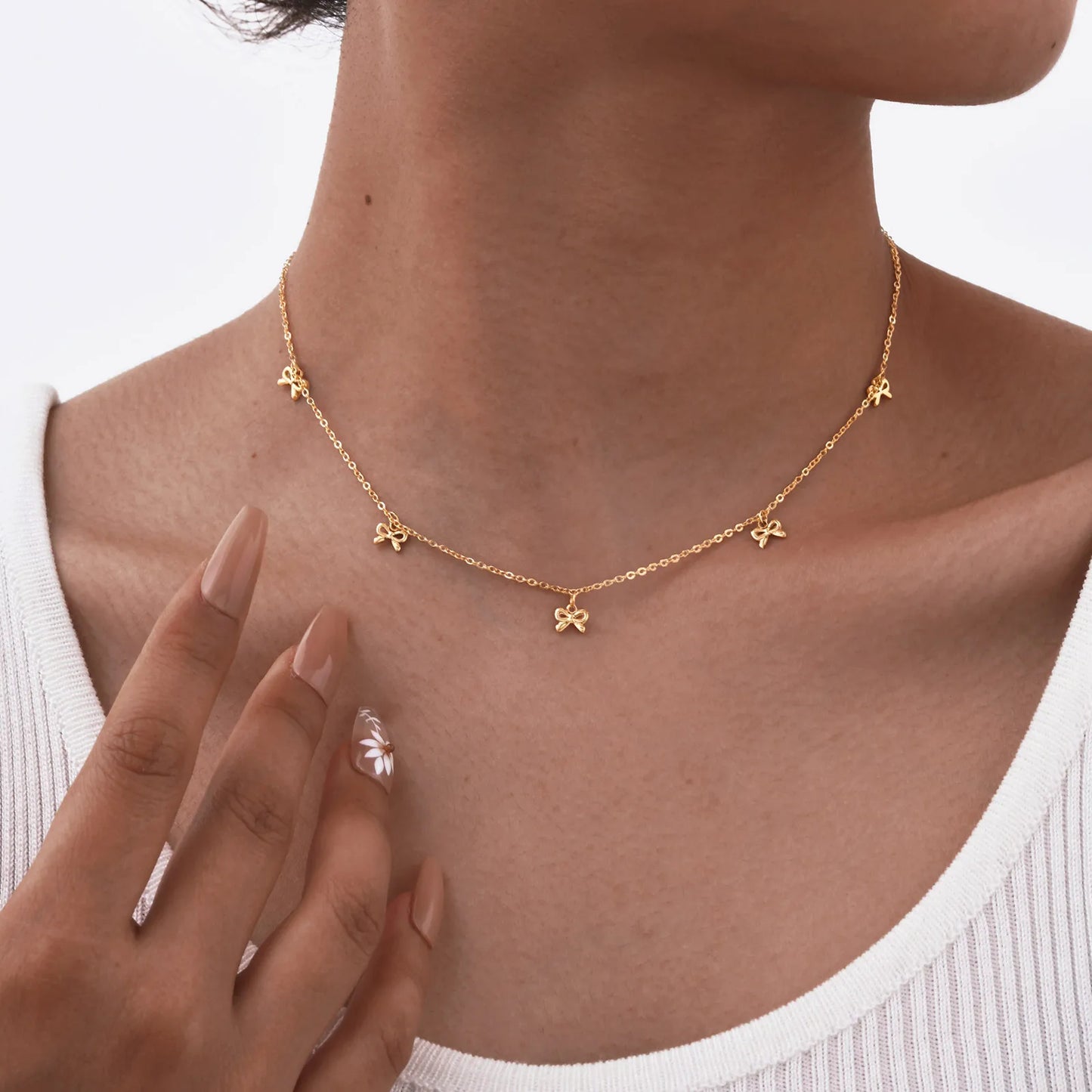 18K Gold Bow Knot 201 Stainless Steel Sweet Waterproof Non Tarnish 201 Stainless Steel Necklace
