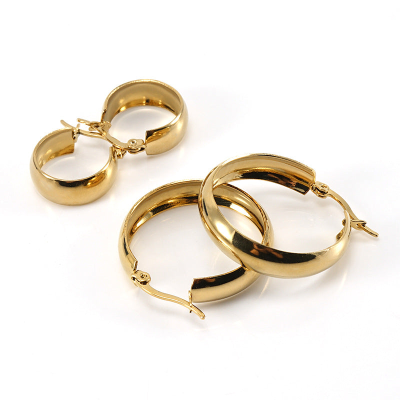 18mm Round 304 Stainless Steel 18K Gold Plated Stainless Steel Earring