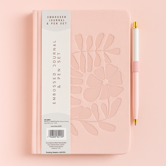 Peach Suede EmbossedJournal and Matching Pen