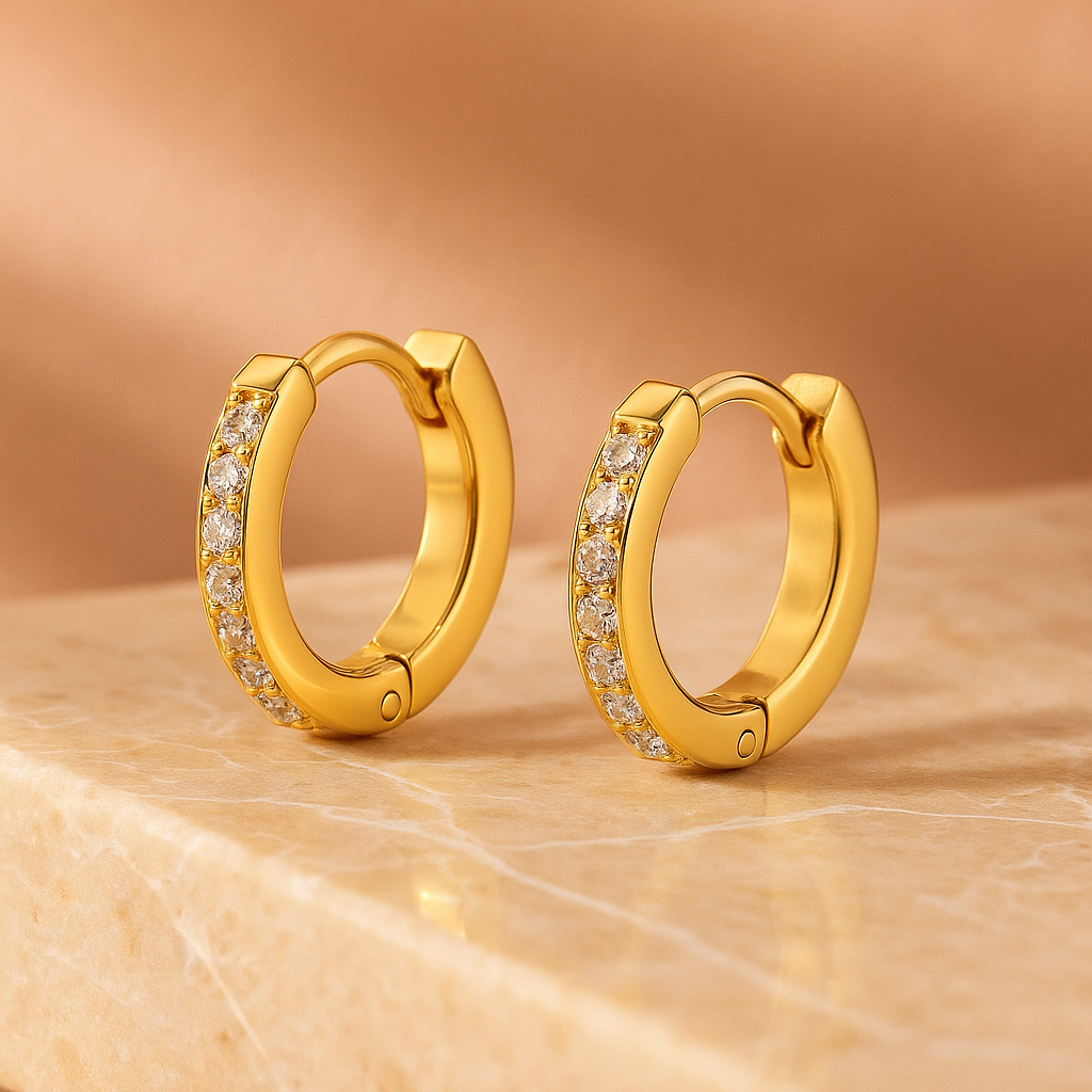 304 Stainless Steel Diamond Rhinestones 18K Gold Plated Stainless Steel Earrings