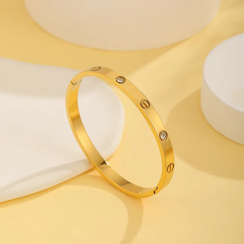 Cartier Style Studded Diamond 18K Gold Plated 304 Stainless Steel Bangle