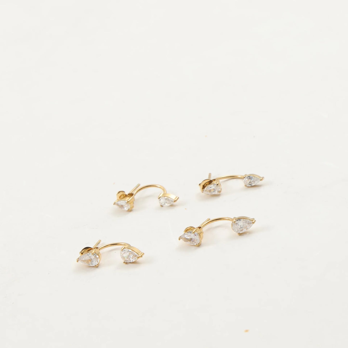 Front And Back Waterdrop Zirconia Titanium Steel Plated 18K Gold C-Shaped Earring
