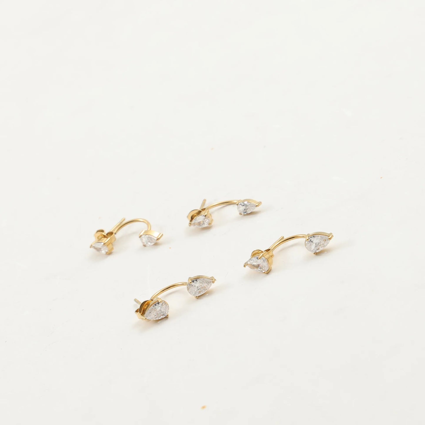 Front And Back Waterdrop Zirconia Titanium Steel Plated 18K Gold C-Shaped Earring